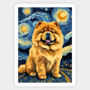 Chow Chow Dog Breed Painting in a Van Gogh Starry Night Art Style Sticker